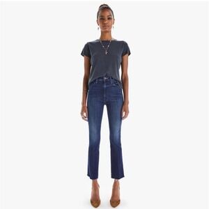 Mother The Hustler Ankle Fray Jeans‎ High Rise Flare Freebird Dark Blue Wash 26
